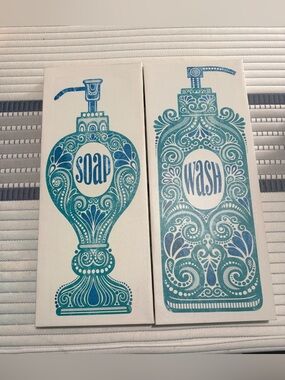Elegant Teal Soap & Wash Bathroom Wall Art (Set of 2)